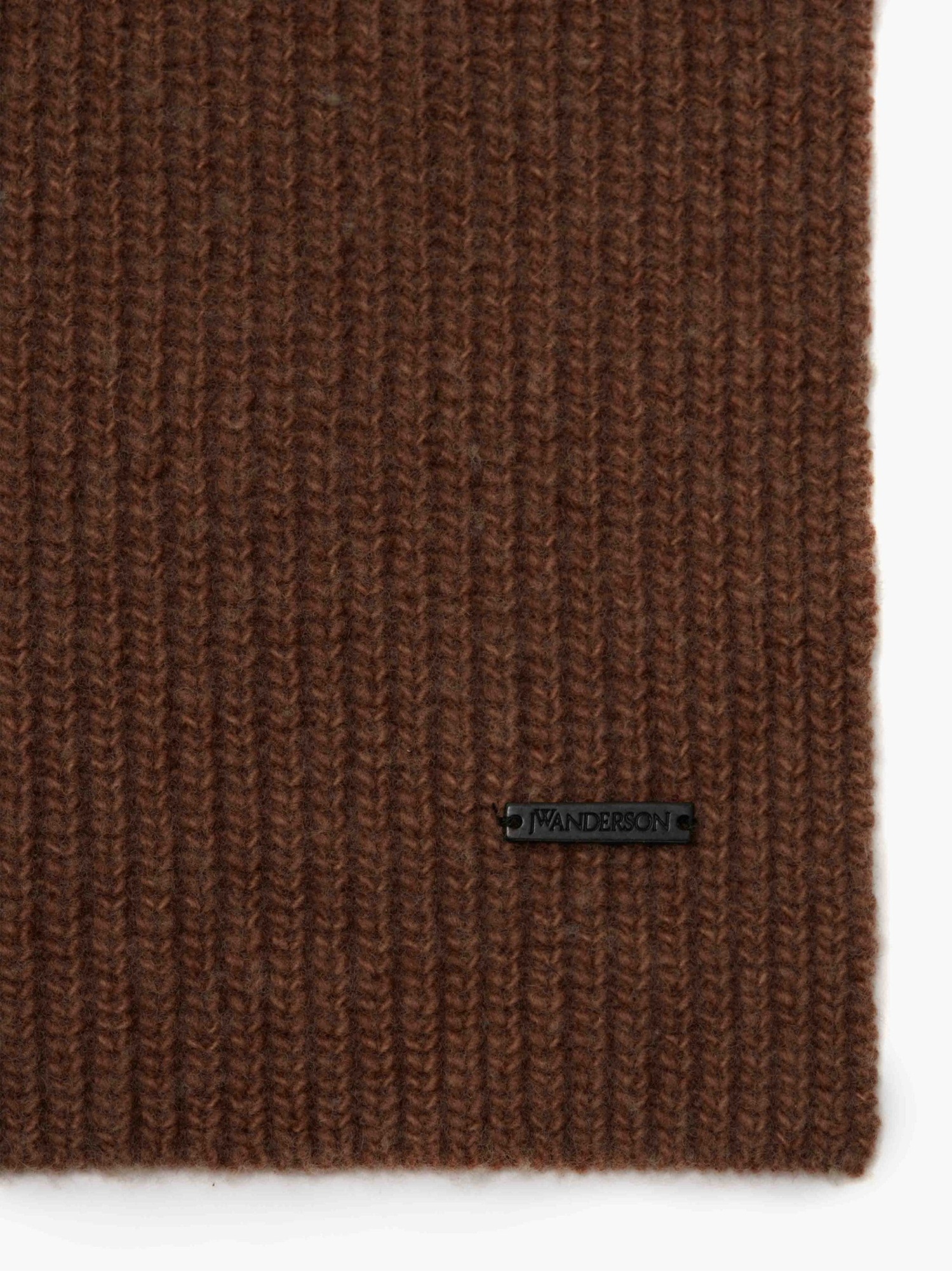 Shop Jw Anderson Logo-plaque Knitted Scarf In Brown