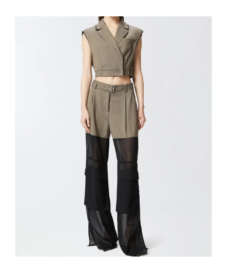 Pinko Wide-leg Cargo Trousers With Semi-sheer Georgette In Black