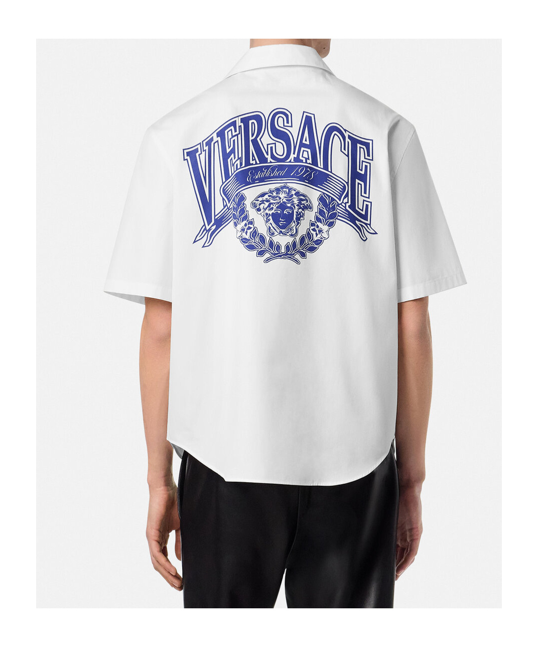 Versace Medusa Logo Cotton Poplin Camp Shirt In White