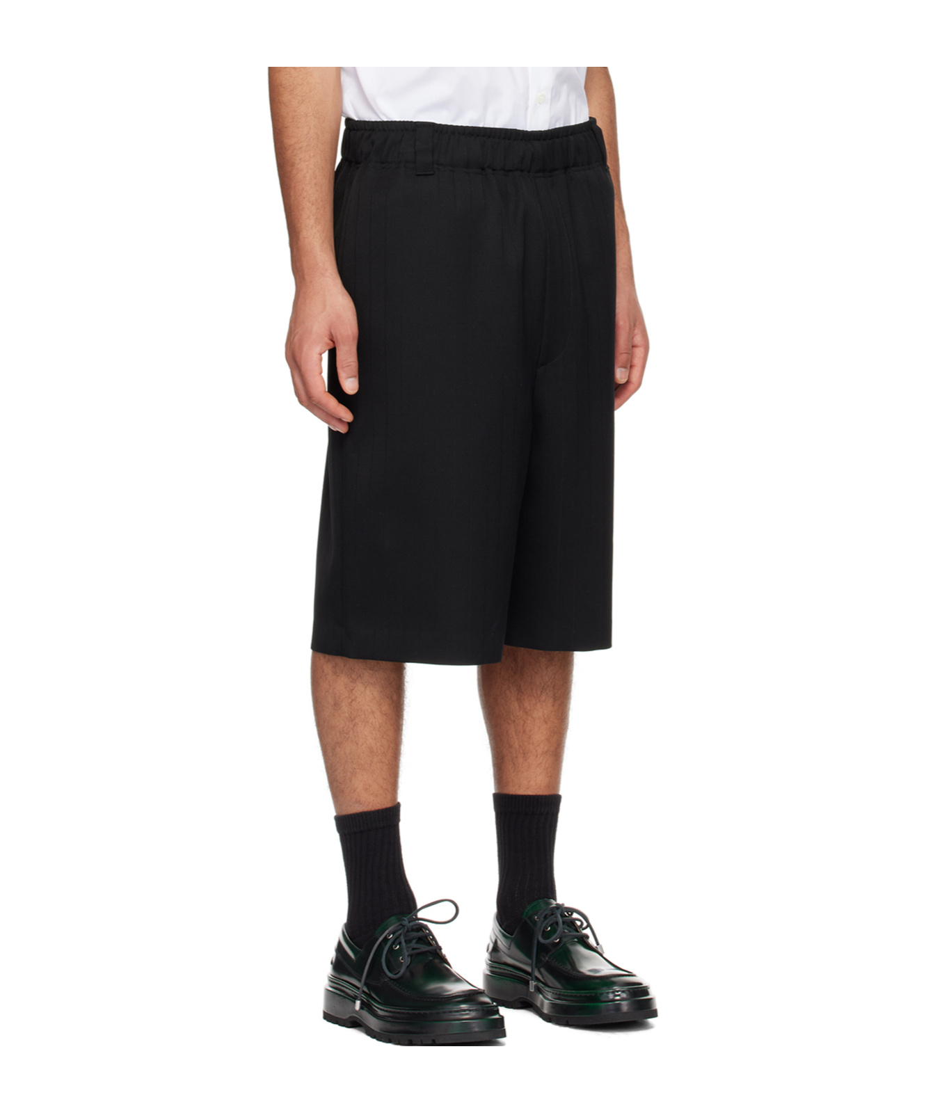Jacquemus Elastic Waist Pinstripe Shorts In Black