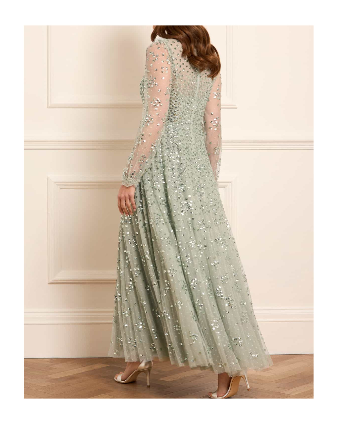 Needle & Thread Leila Dot V-neck Ankle Gown In White