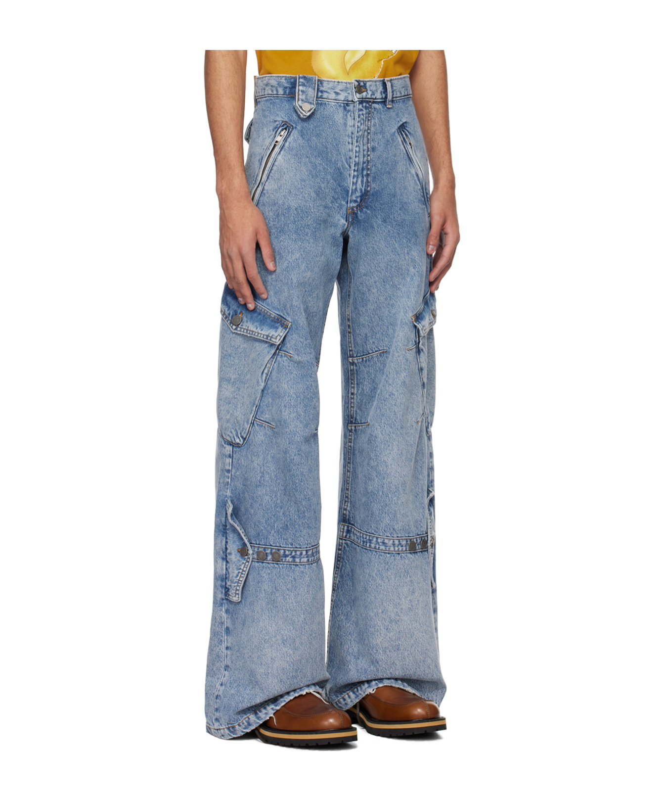 Egonlab Wide-leg Denim Cargo Jeans In Blue