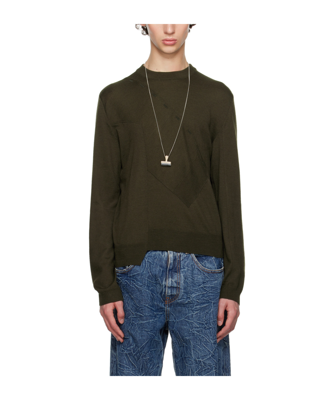 Mm6 Maison Margiela Wool-blend Patchwork Jumper In Green
