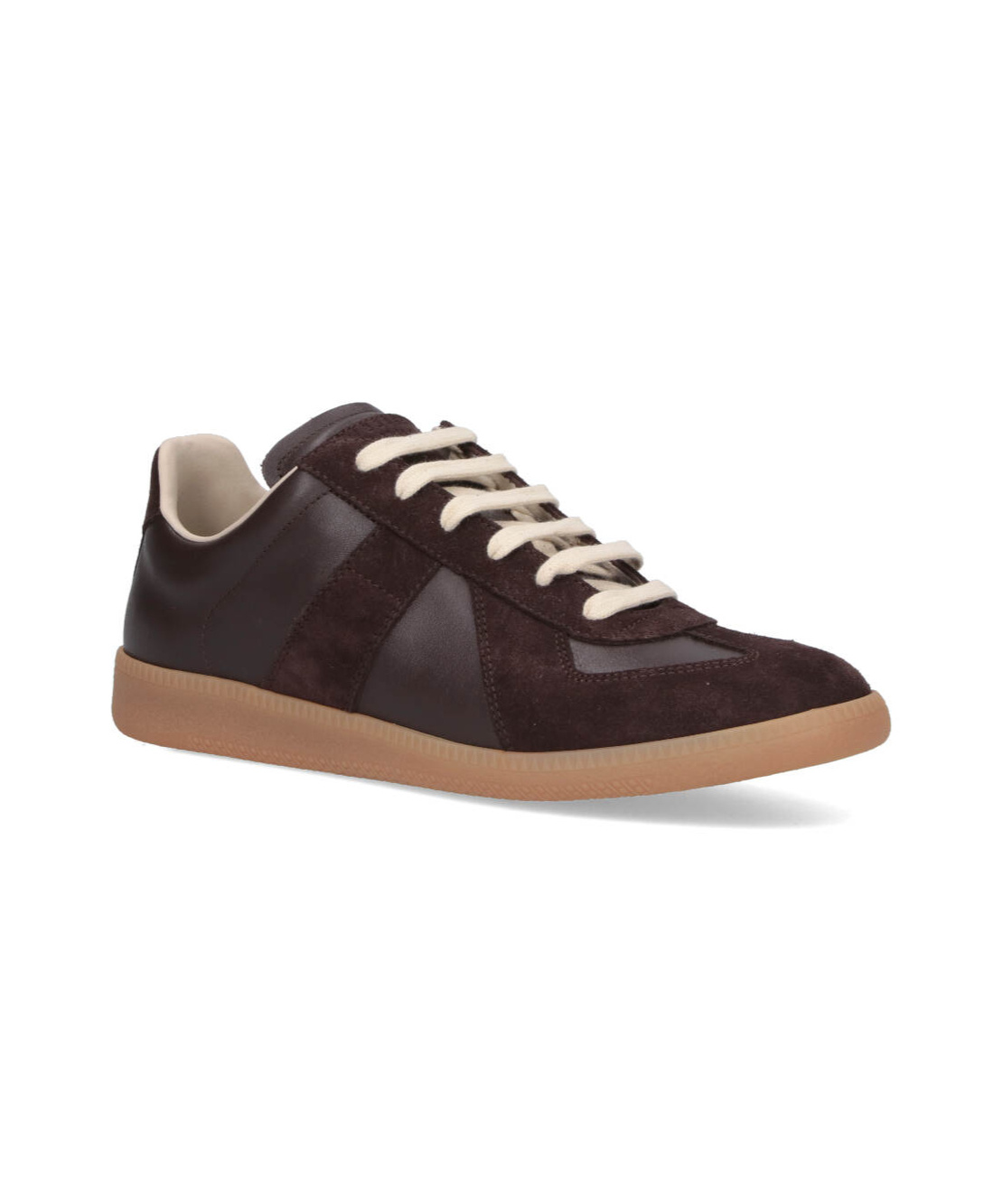 Maison Margiela Low Top Leather Sneakers With Round Toe In Brown