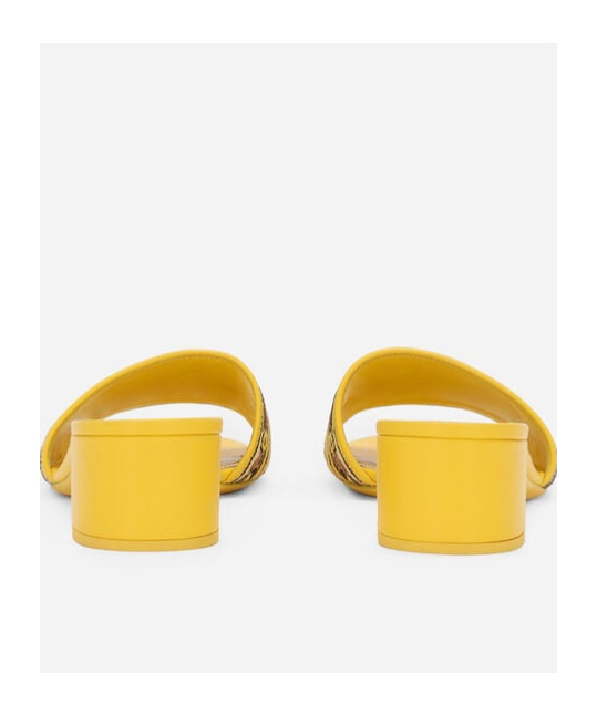 Dolce & Gabbana Karol Embroidered Block-heel Slide Sandals In Yellow