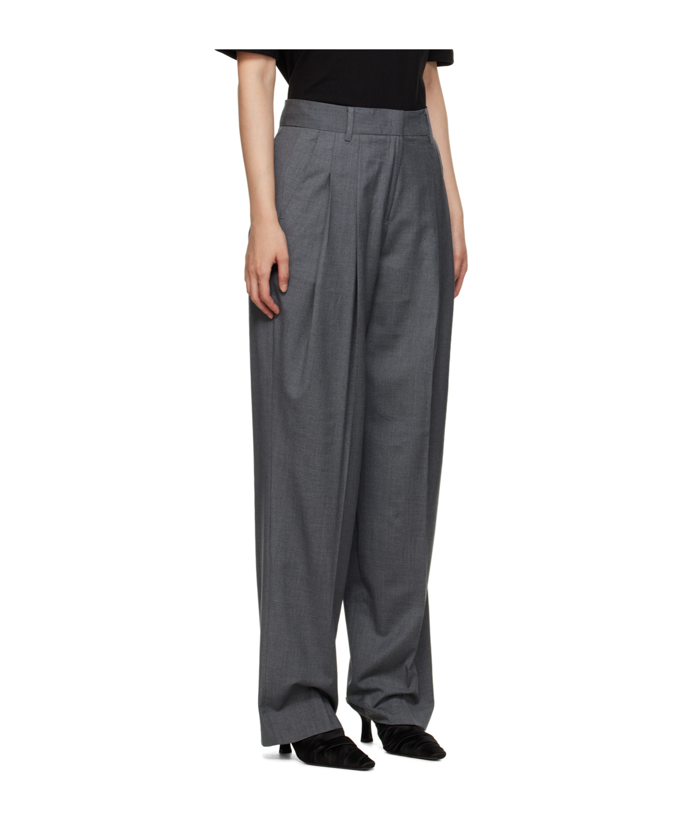 THE FRANKIE SHOP GRAY GELSO PLEATED TROUSERS