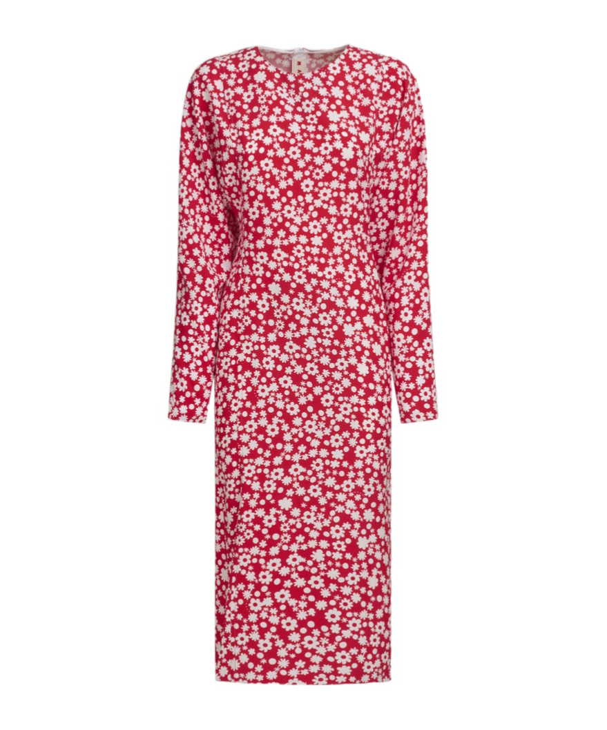 Marni Midikleid Mit Blumen-print In Pink