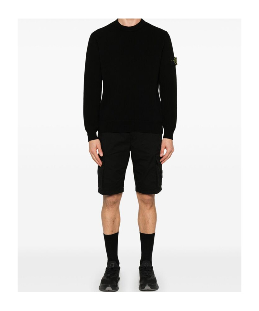 Stone Island Lightweight Wool Crew Neck Pullover In Black
