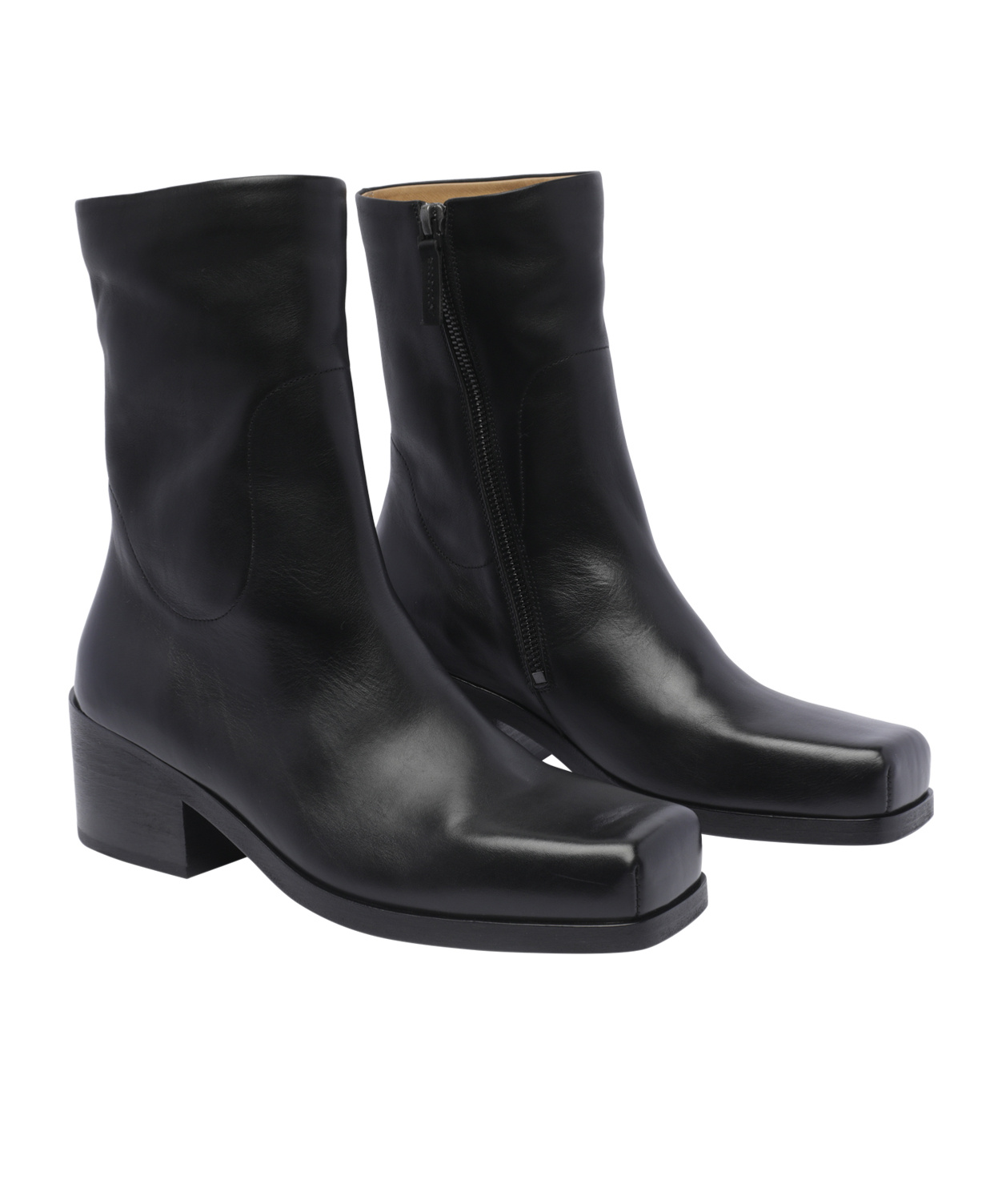 Marsèll Square Toe Leather Ankle Boots In Black
