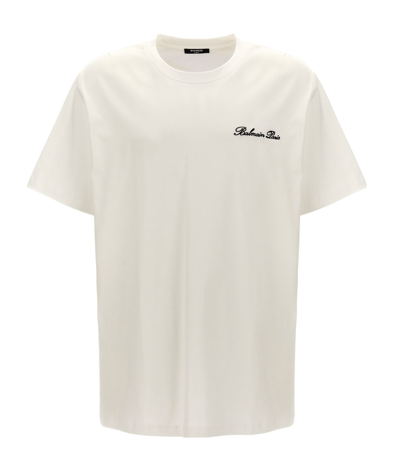 Balmain White Crewneck T-shirt With Logo Lettering Embroidery In White