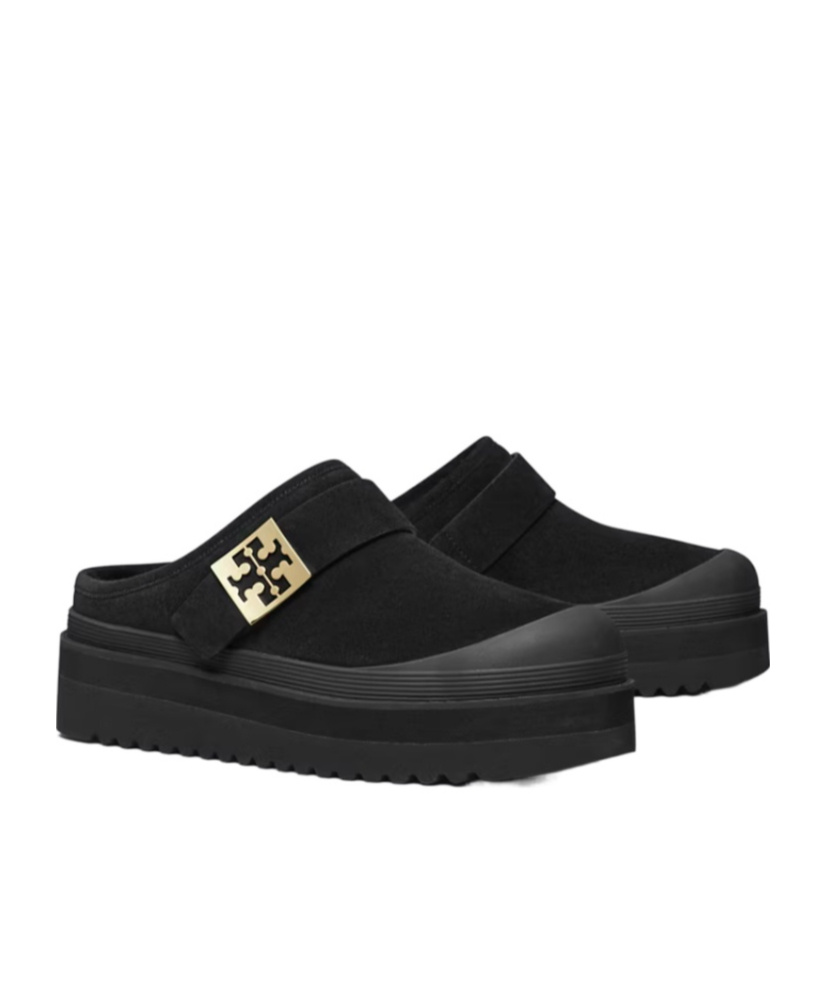Tory Burch Mellow Shearling Platform Mules In Black