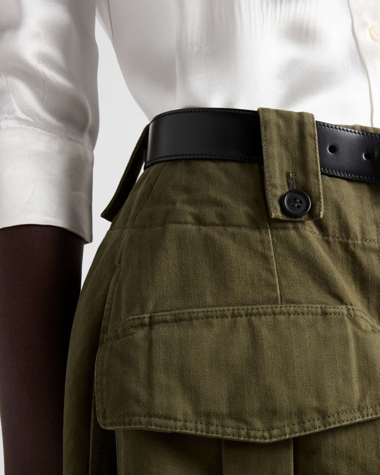 Prada Womens Green Flared Patch-pockets Cotton Cargo Skirt In Military Green