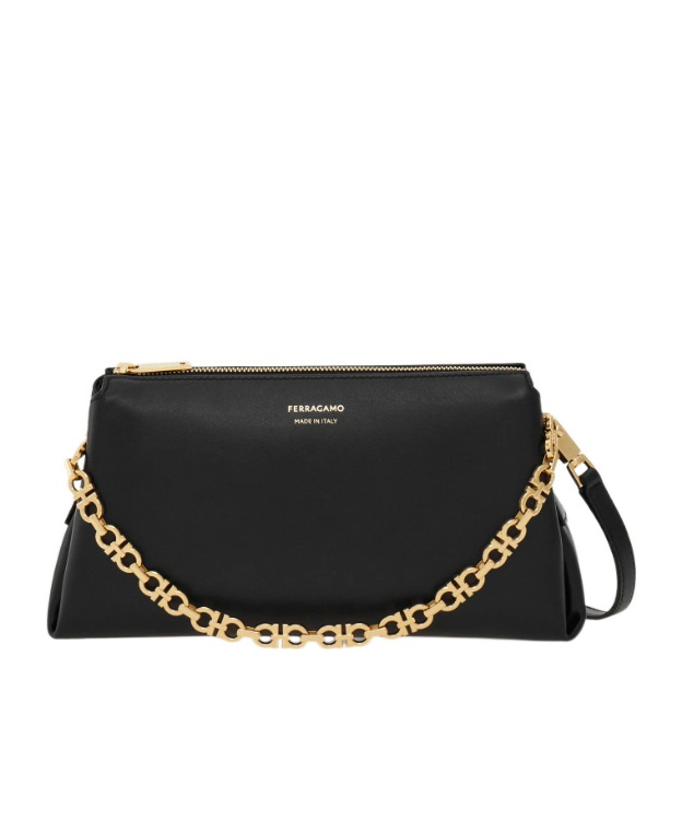 Ferragamo Embossed Logo Chain Strap Mini Bag In Black