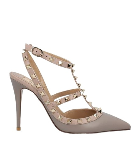 Valentino Garavani Rockstud Ankle Strap Pointed Toe Pump In Nude