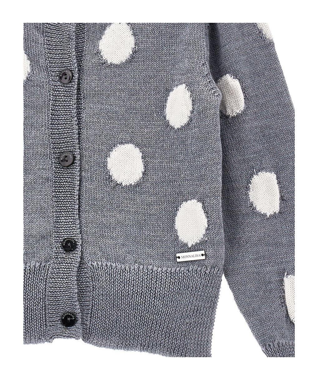 Monnalisa Polka-dot Wool Cardigan In Gray