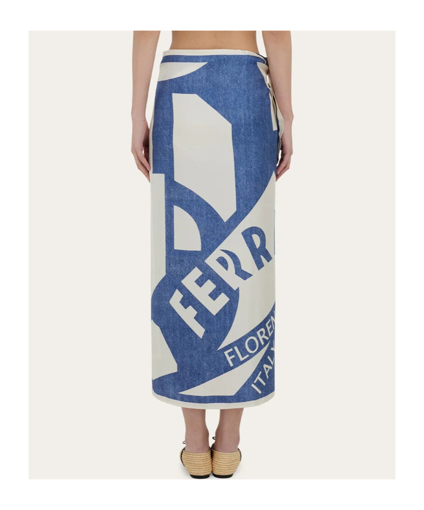 Ferragamo Venna Logo Sarong Skirt In Blue
