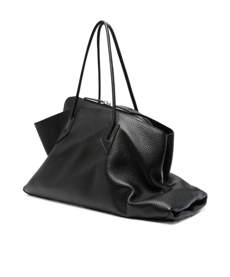 Attico Black Calf Leather Bos Taurus Shoulder Bag In Black