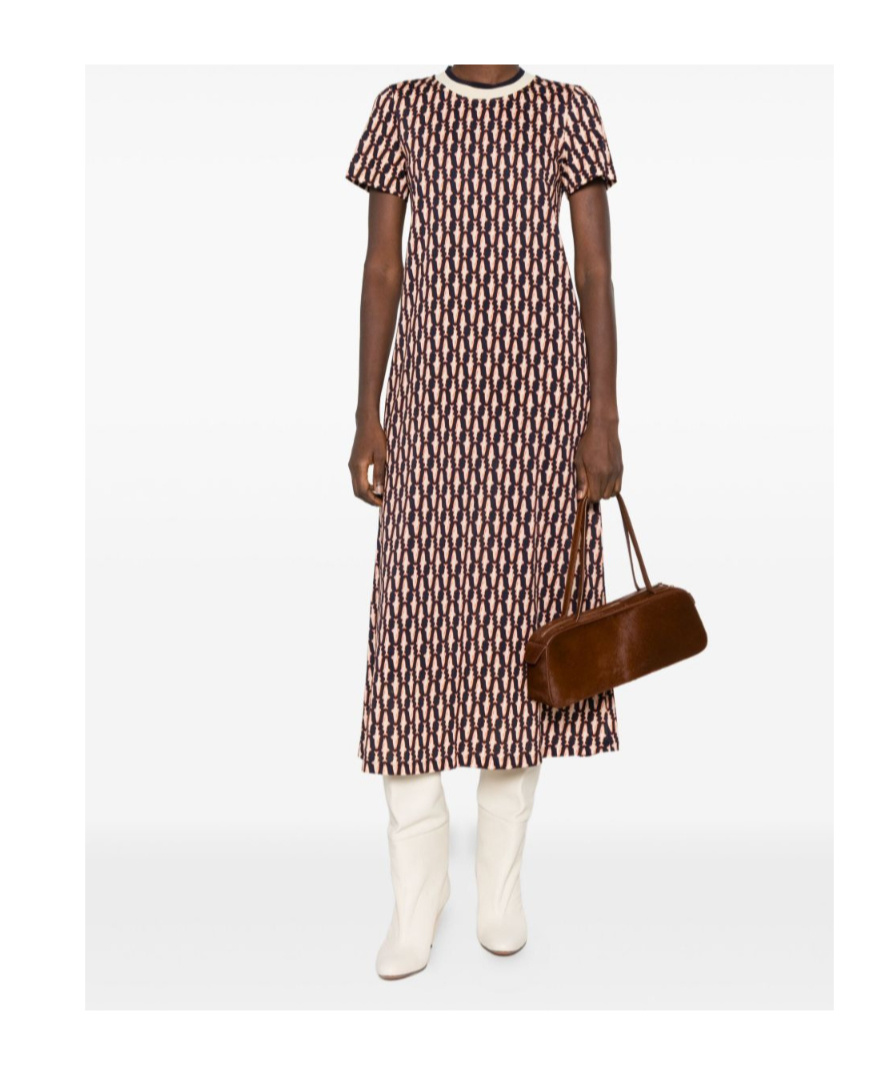 La Doublej Geometric-print Dress In Brown