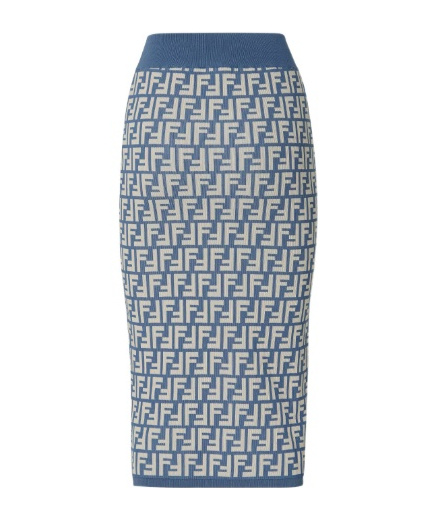 Fendi High-waisted Knit Knee-length Skirt With All-over Pattern In Gray