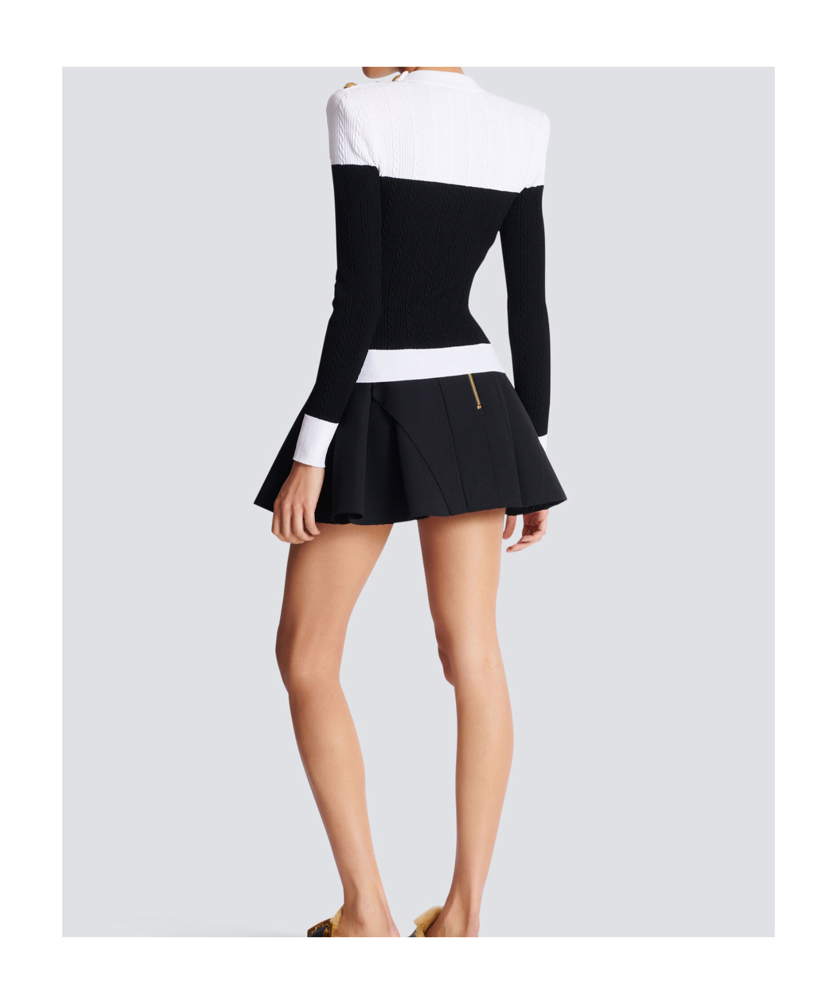 Balmain 3-button Twisted Knit Colorblock Top In Multi