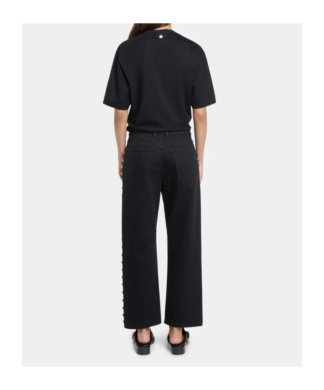 Shop Rabanne Wide-leg Jeans With Stud Embelishment In Black
