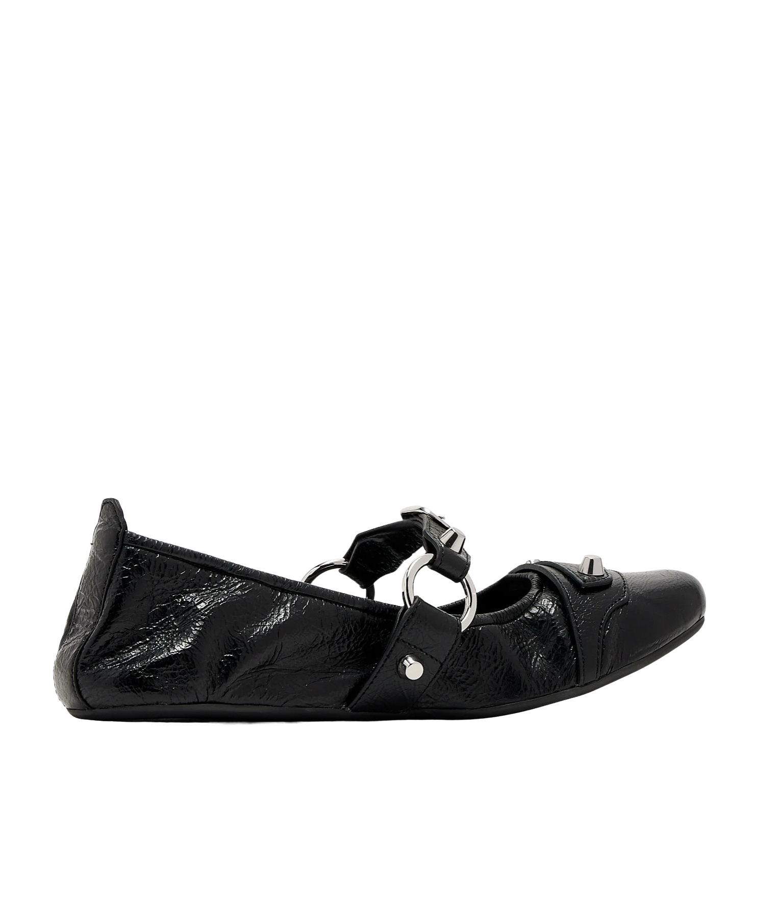 Balenciaga Black Lamb Leather Shoes With Striking Metallic Accents In Black