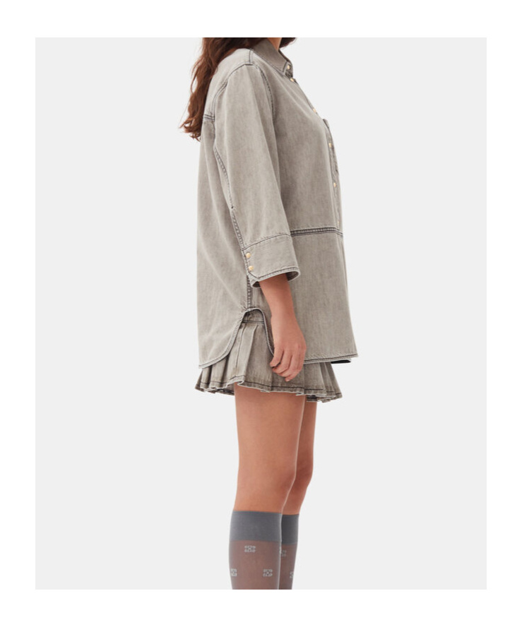 Ganni Gray Oversized Future Denim Shirt In Gray