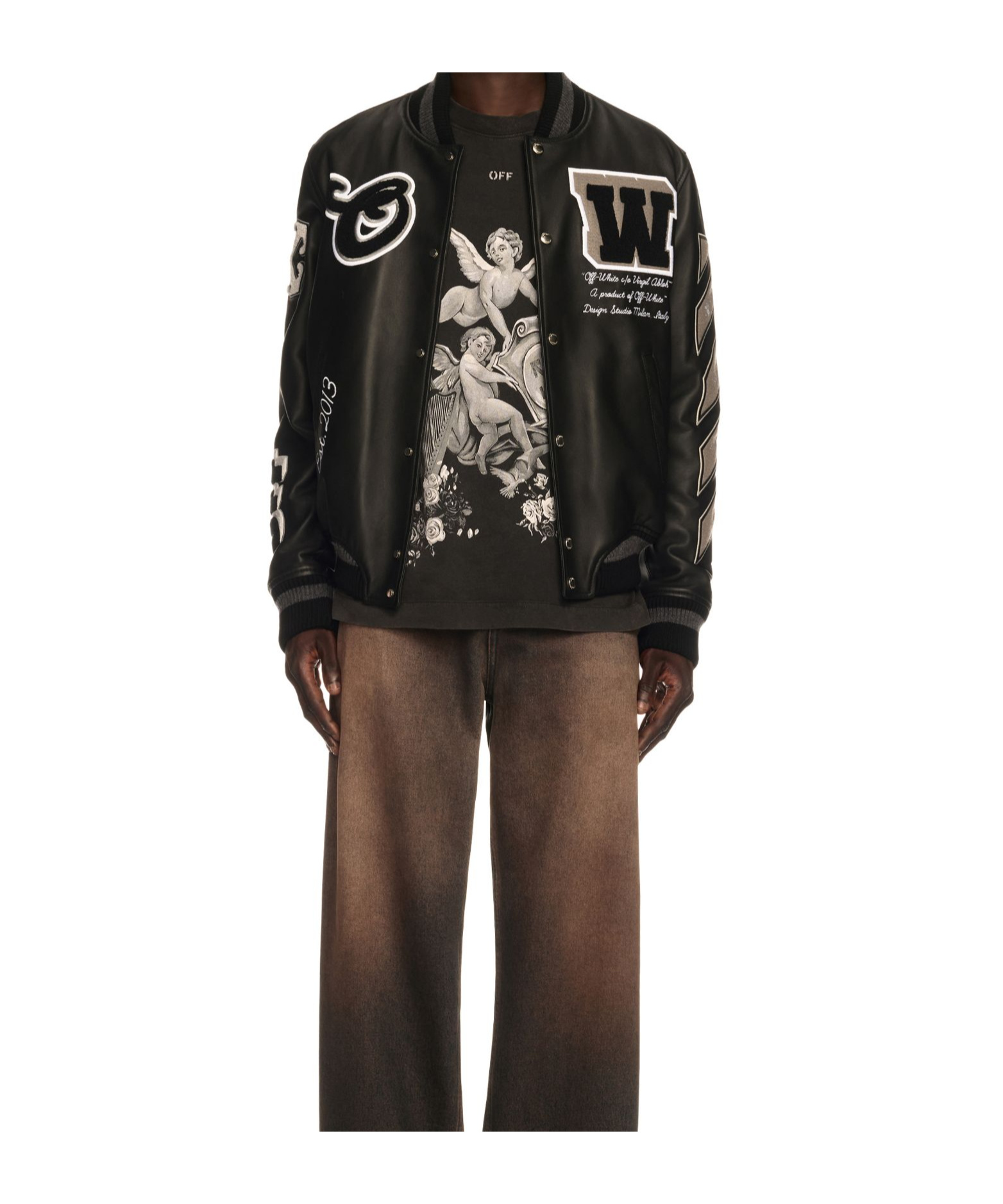 Shop Off-white Full Leather Bomber Jacket In Black