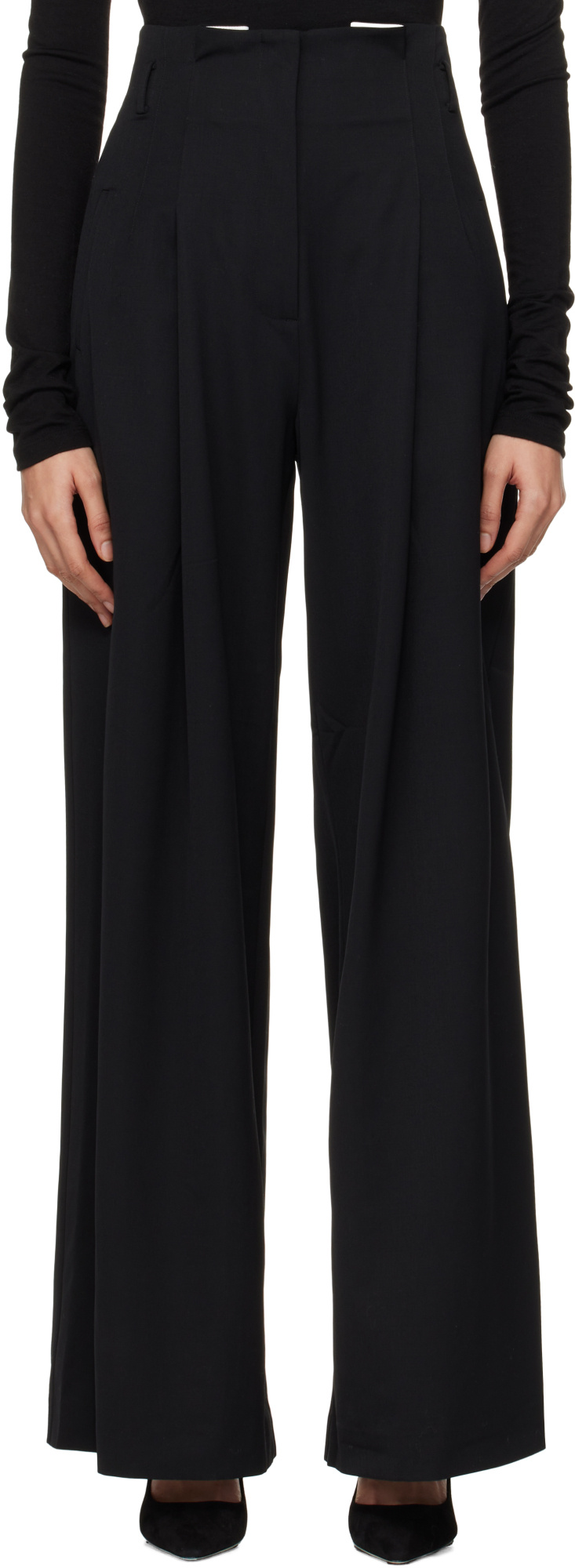 St Agni Tailored Linen Pants In Black