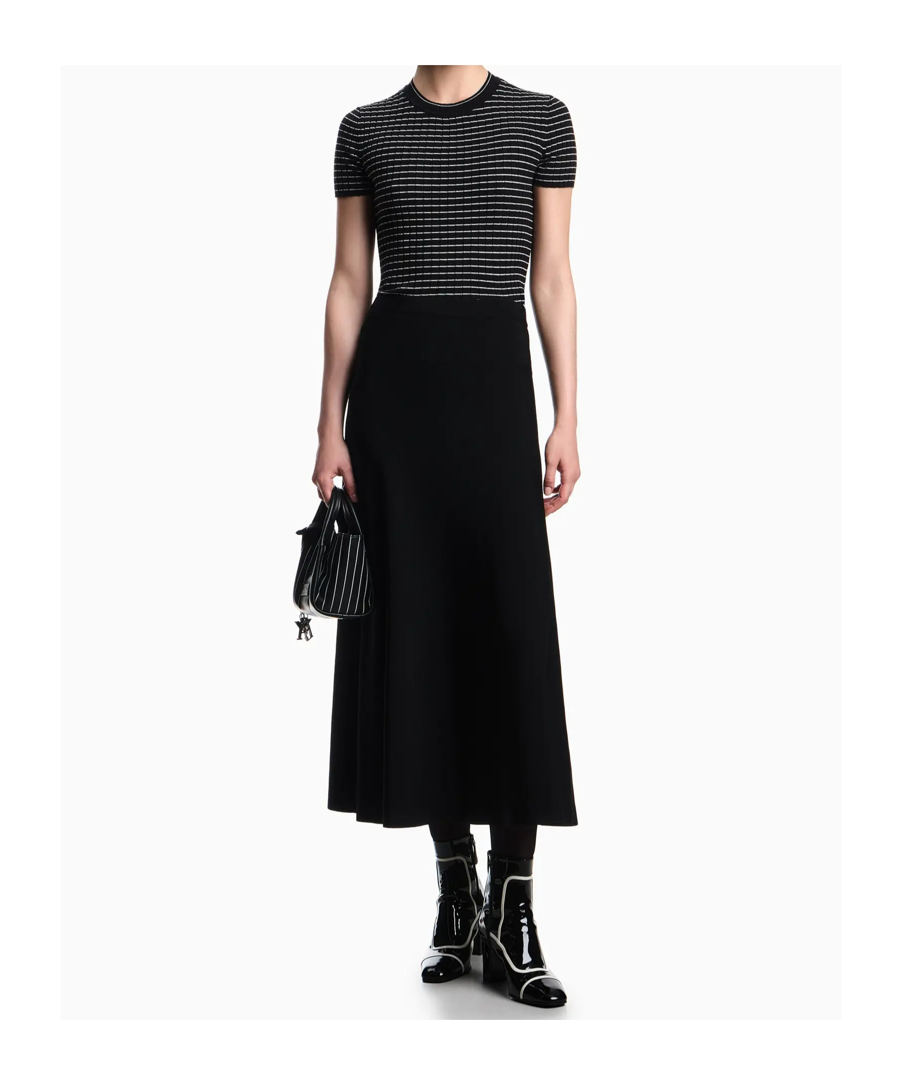 Emporio Armani Ribbed T-shirt With Striped Motif In Black