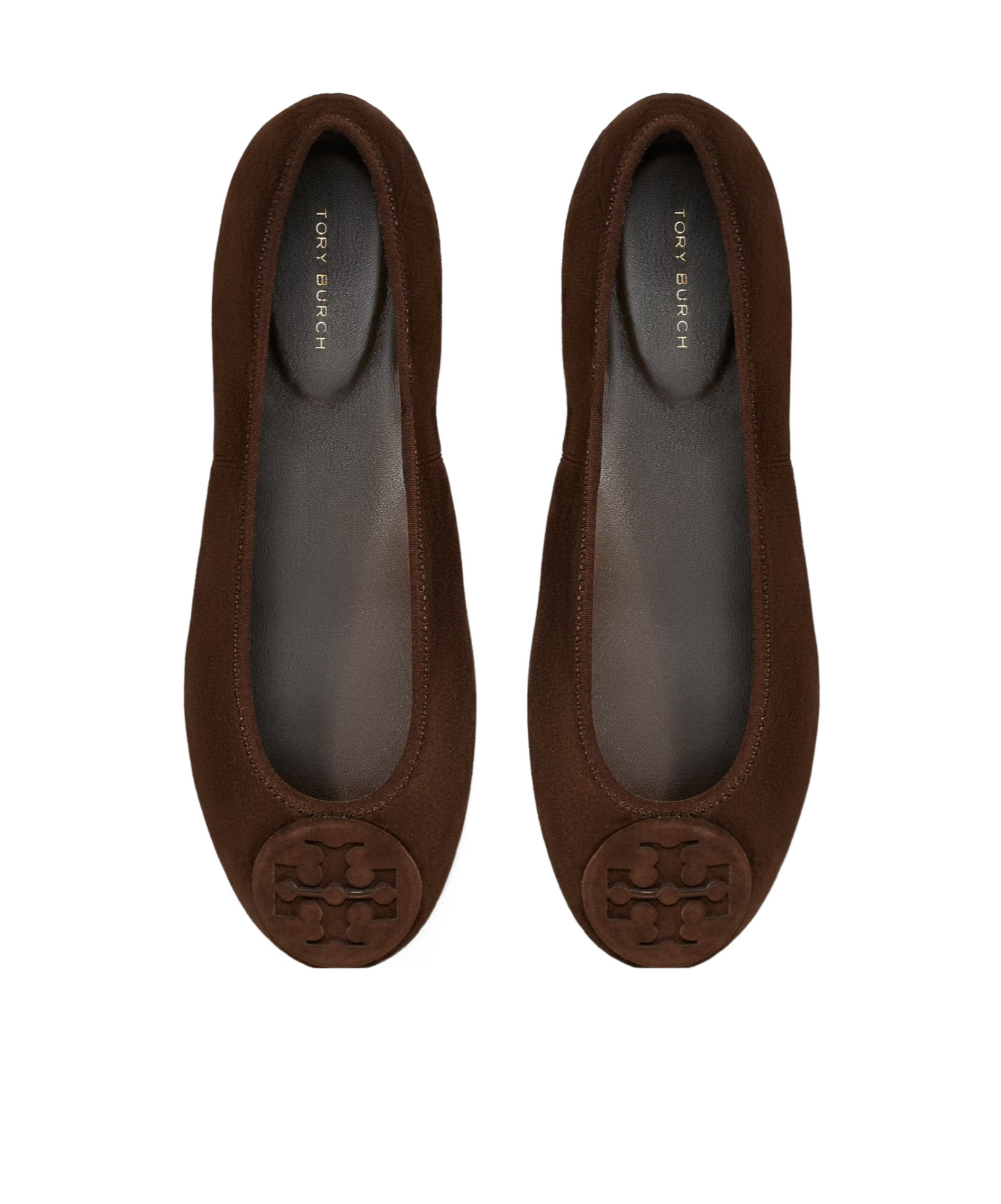 Tory Burch Suede Ballet Flats With Logo Embellishment In Brown