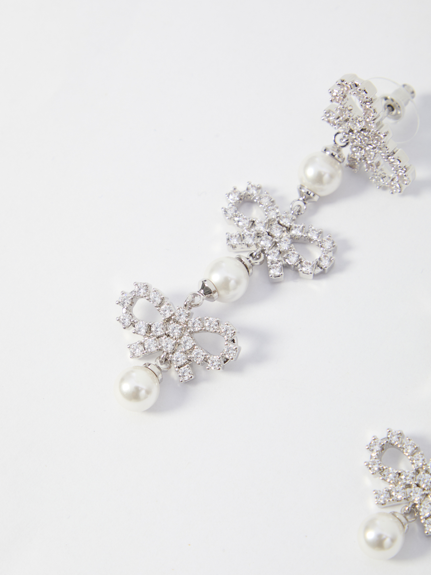 Shop Self-portrait Micro Bow Pearl Tiered Earrings