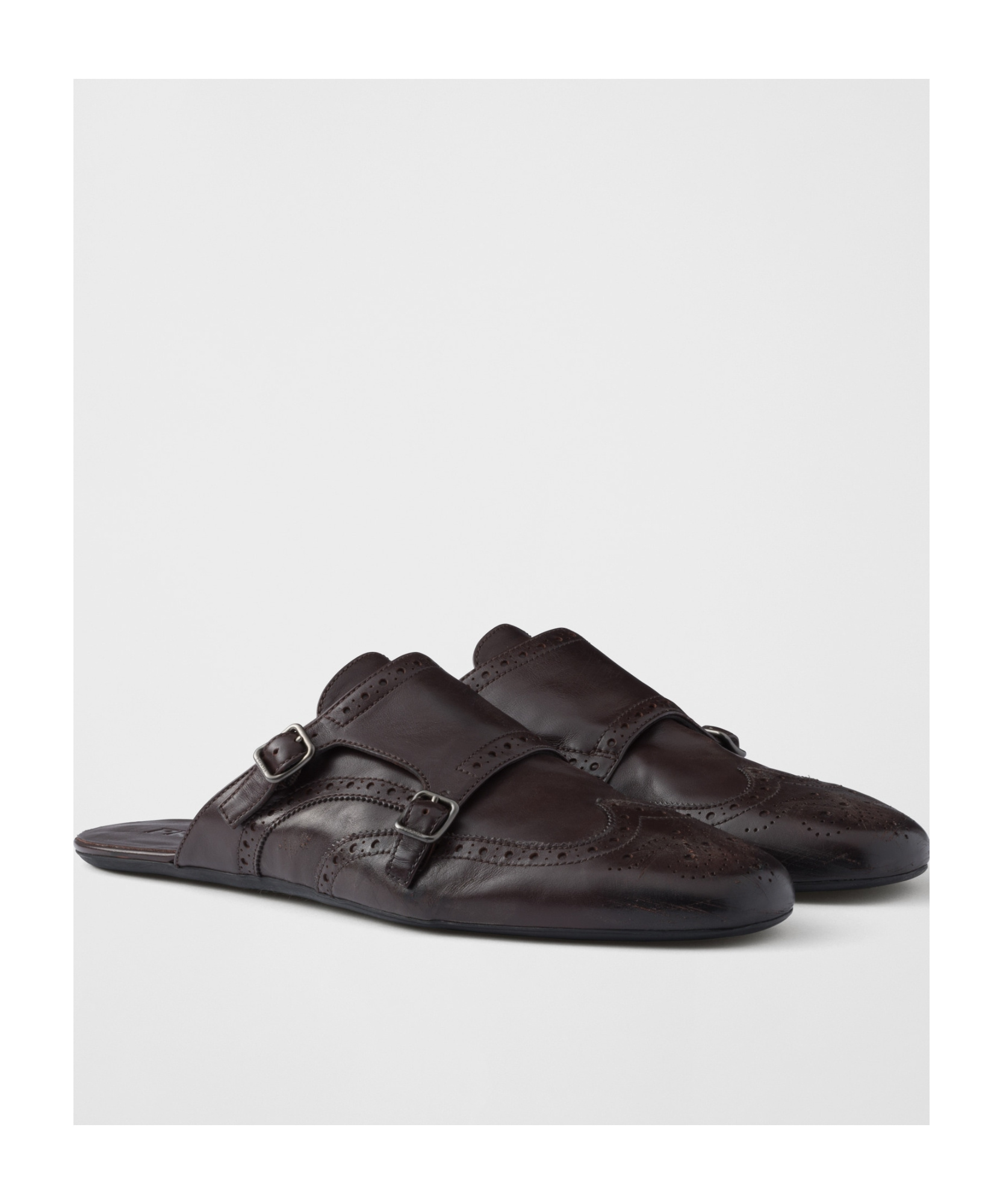 PRADA DOUBLE MONK STRAP LEATHER MULES
