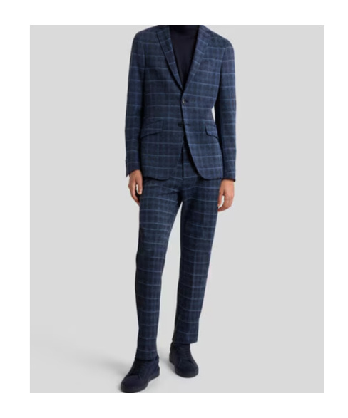 Etro Roma Slim-fit Checked Cotton-blend Blazer In Blue