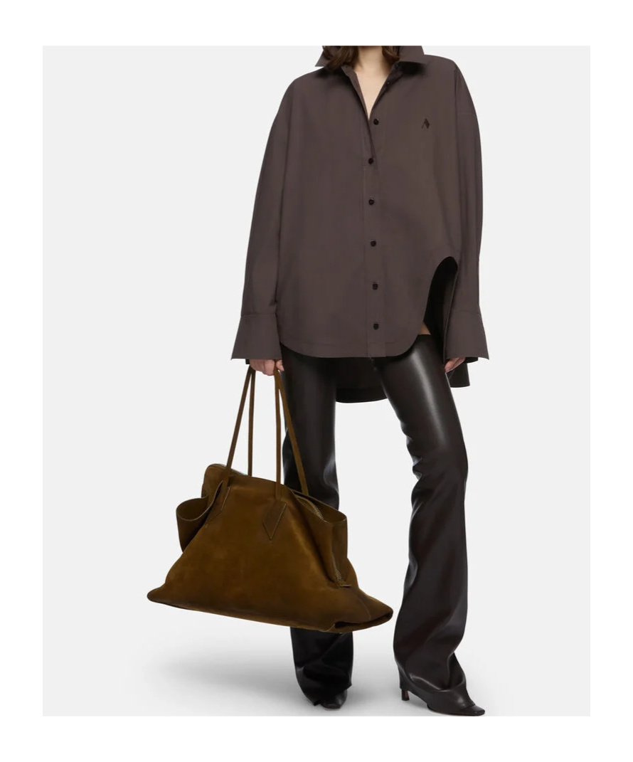 Attico Diana Oversized Cotton Poplin Shirt In Brown