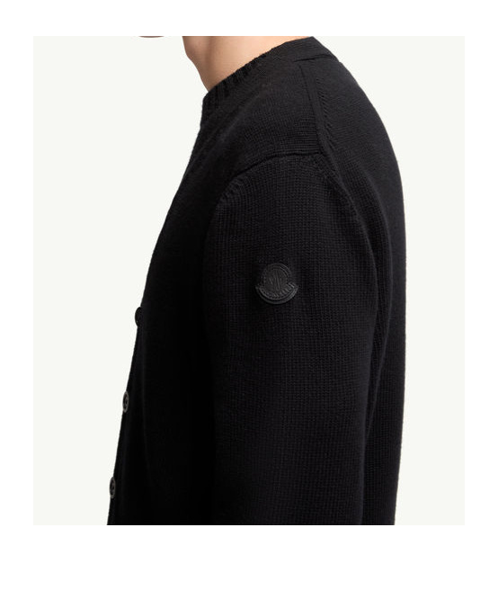 Moncler V-neck Wool Cardigan In Black