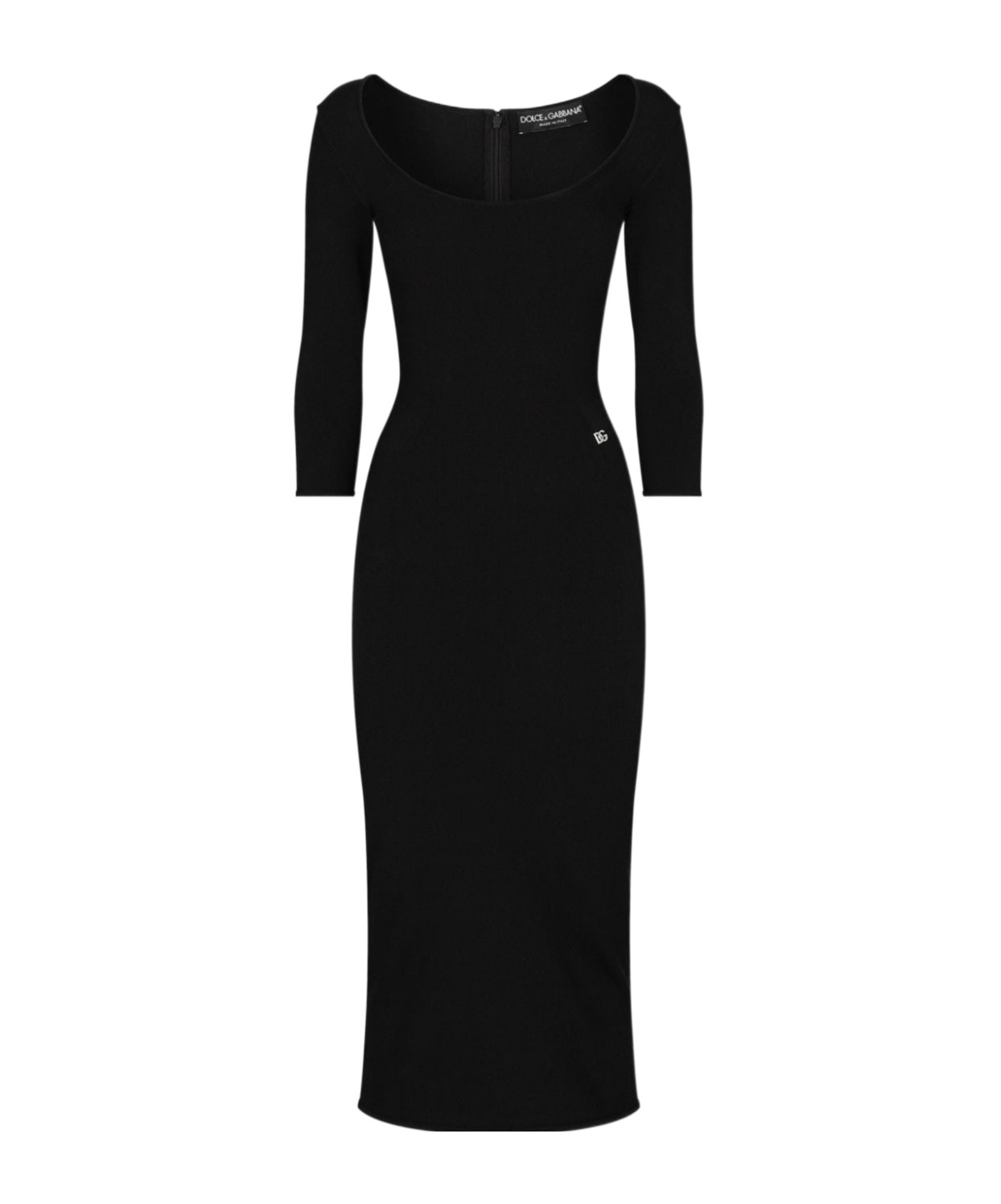 Dolce & Gabbana Viscose Jersey 3/4 Sleeve Midi Dress In Black