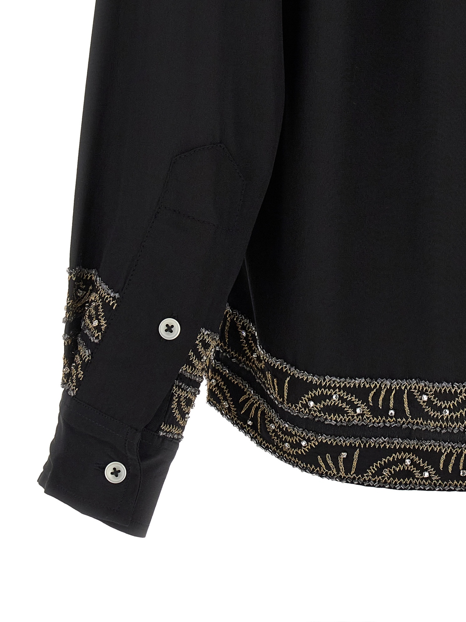 Bode Beaded Epoque Silk Button-up Shirt In Black