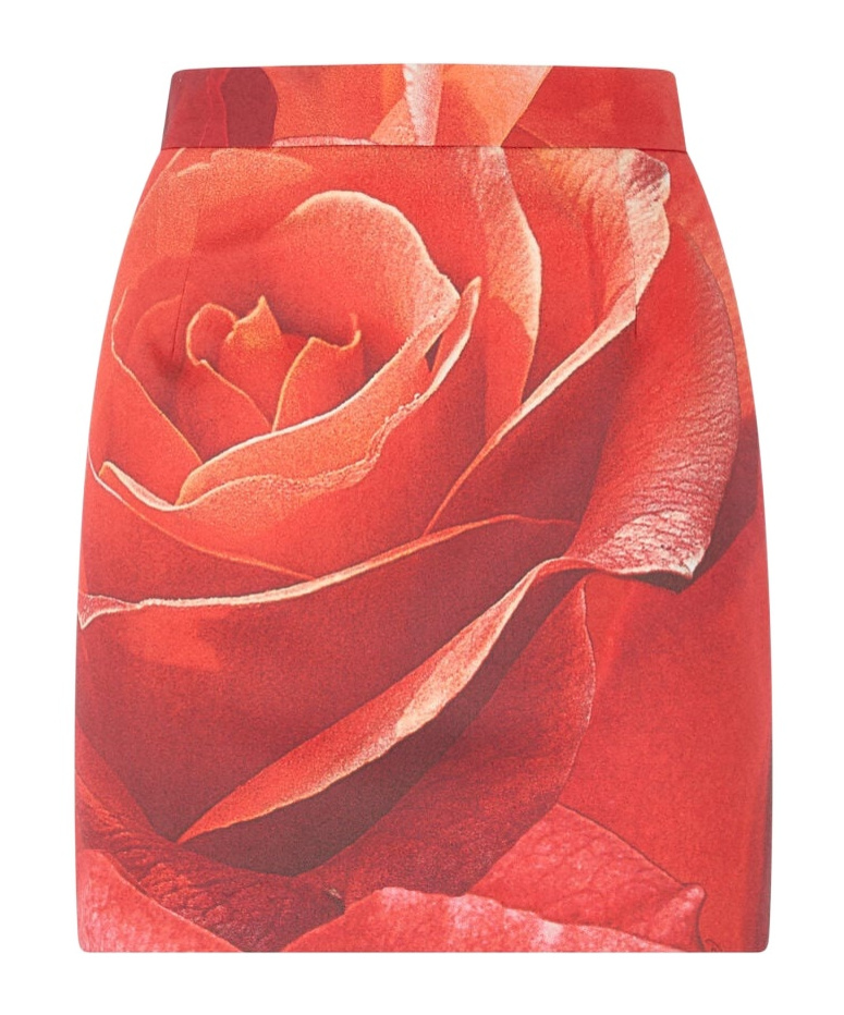 Roberto Cavalli Miniskirt With Rose Print In Red