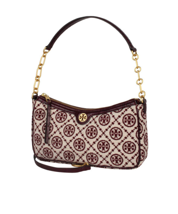 Tory Burch Medium Logo Jacquard Shoulder Bag In Nude