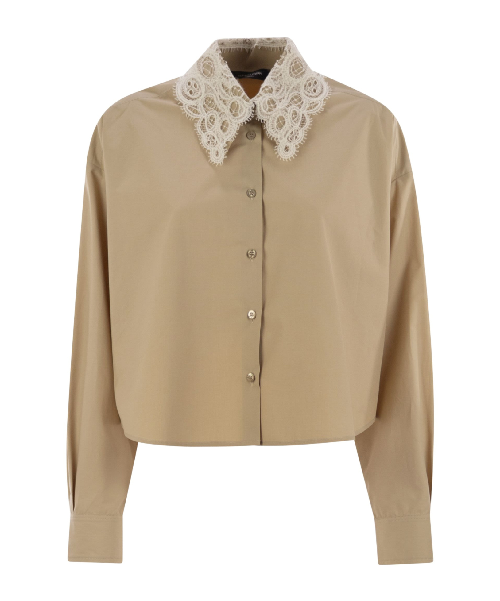 Fabiana Filippi Cropped Shirt With Lace Collar In Neutral
