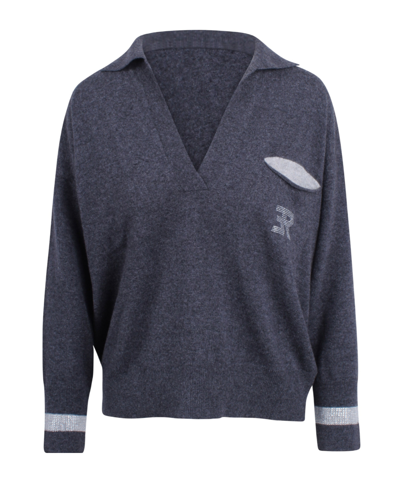 Ermanno Firenze Rhinestone Logo Sweater In Gray