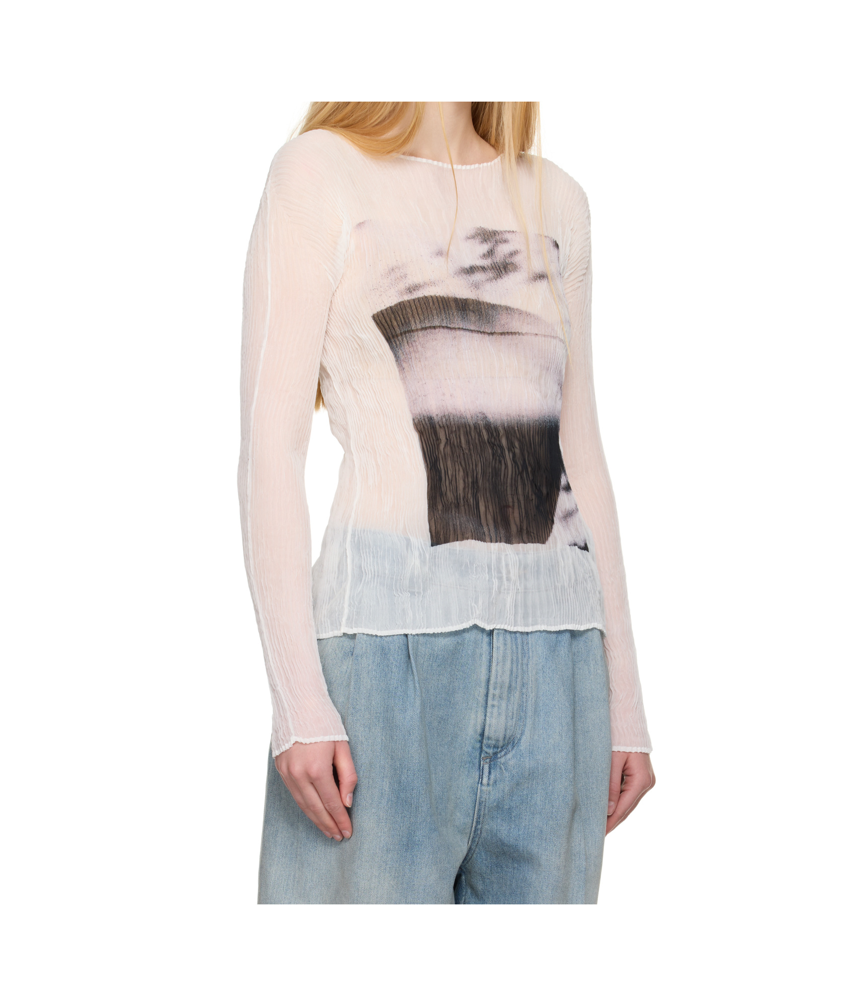 Issey Miyake May Shadow Study Chiffon Twist Shirt In White