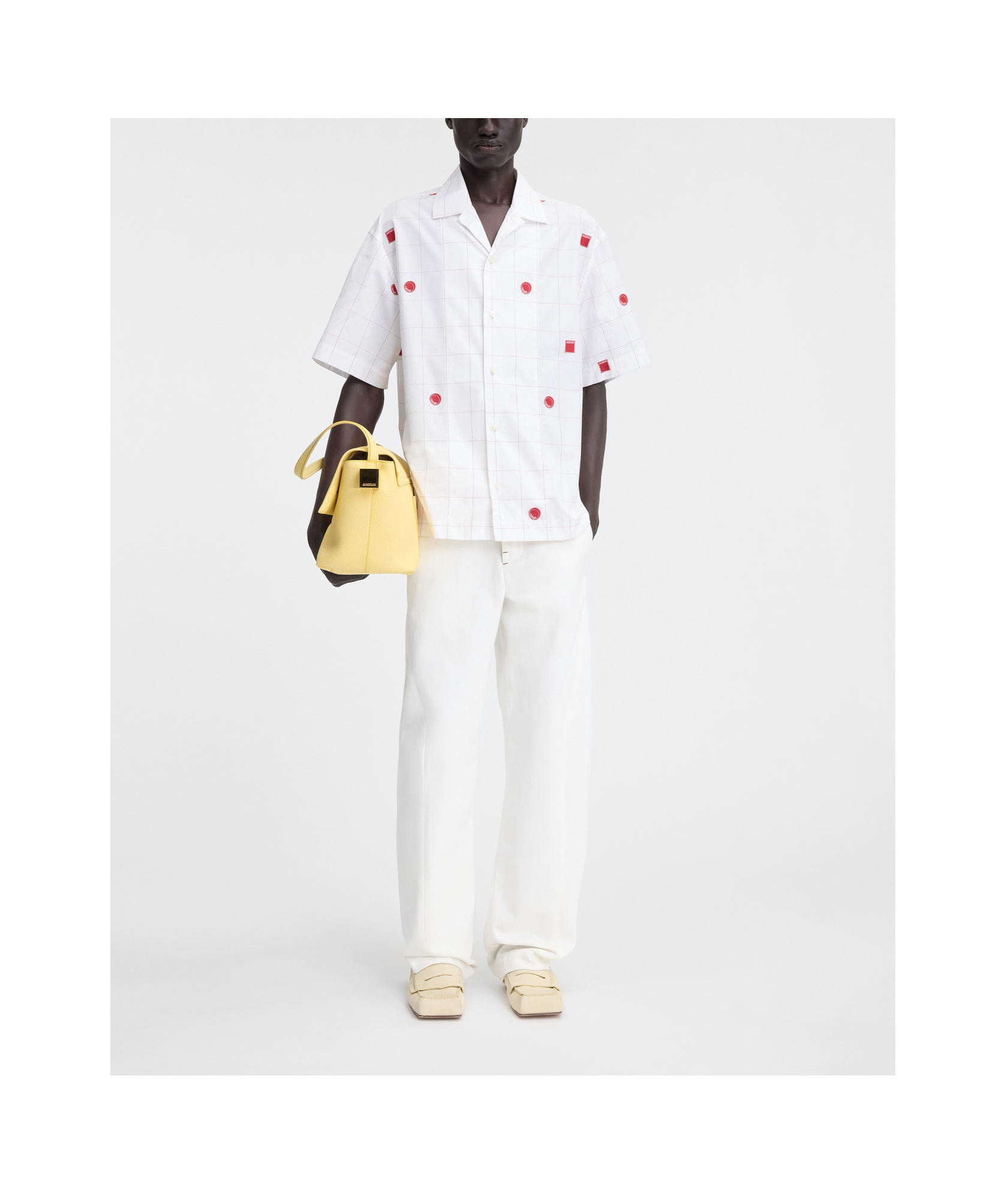 Jacquemus 'la Chemise Jean' White Shirt With Cuban Collar And All-over Logo Motif In White