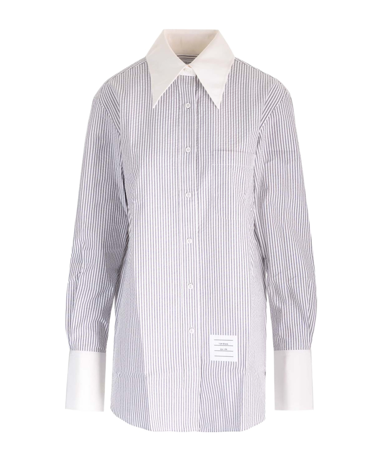 Thom Browne Seersucker Long Shirt Shirts Grey In Medium Gray