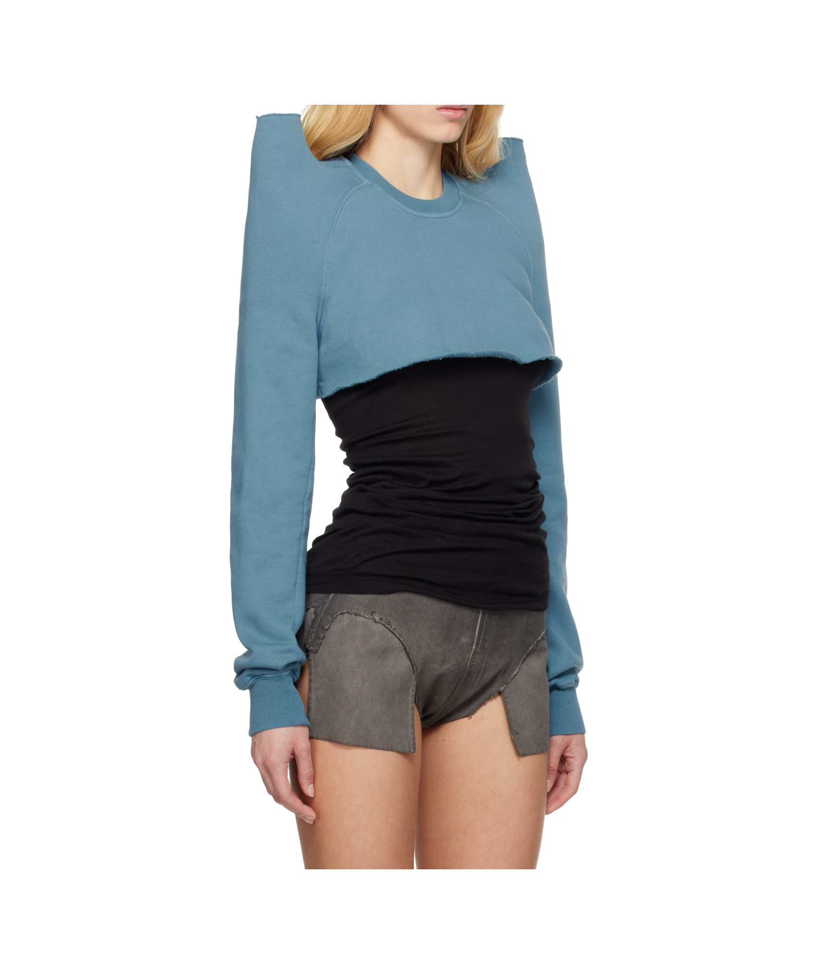 Rick Owens Drkshdw Blue Hollywood Cropped Tecsweat Sweatshirt In Toothpaste