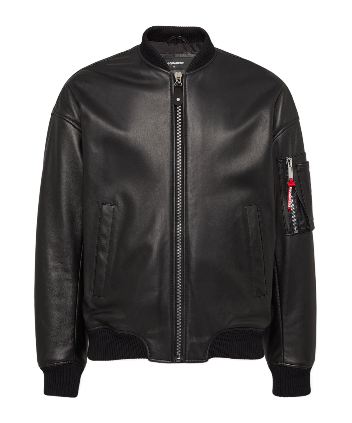 Dsquared2 Black Lambskin Jacket With Ribbed Collar In Black