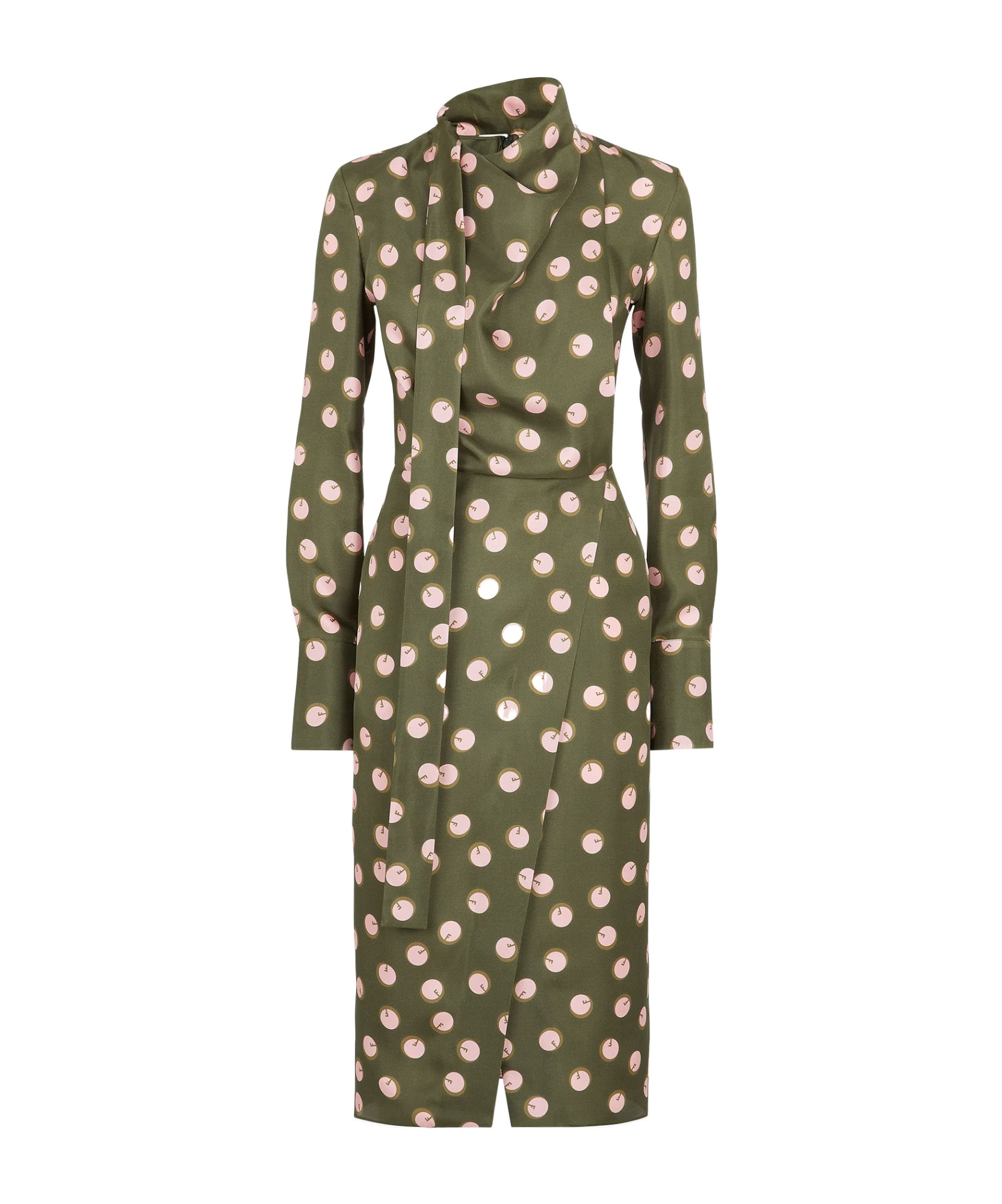 Fendi Policy-dotted Long-sleeved Dress In Green