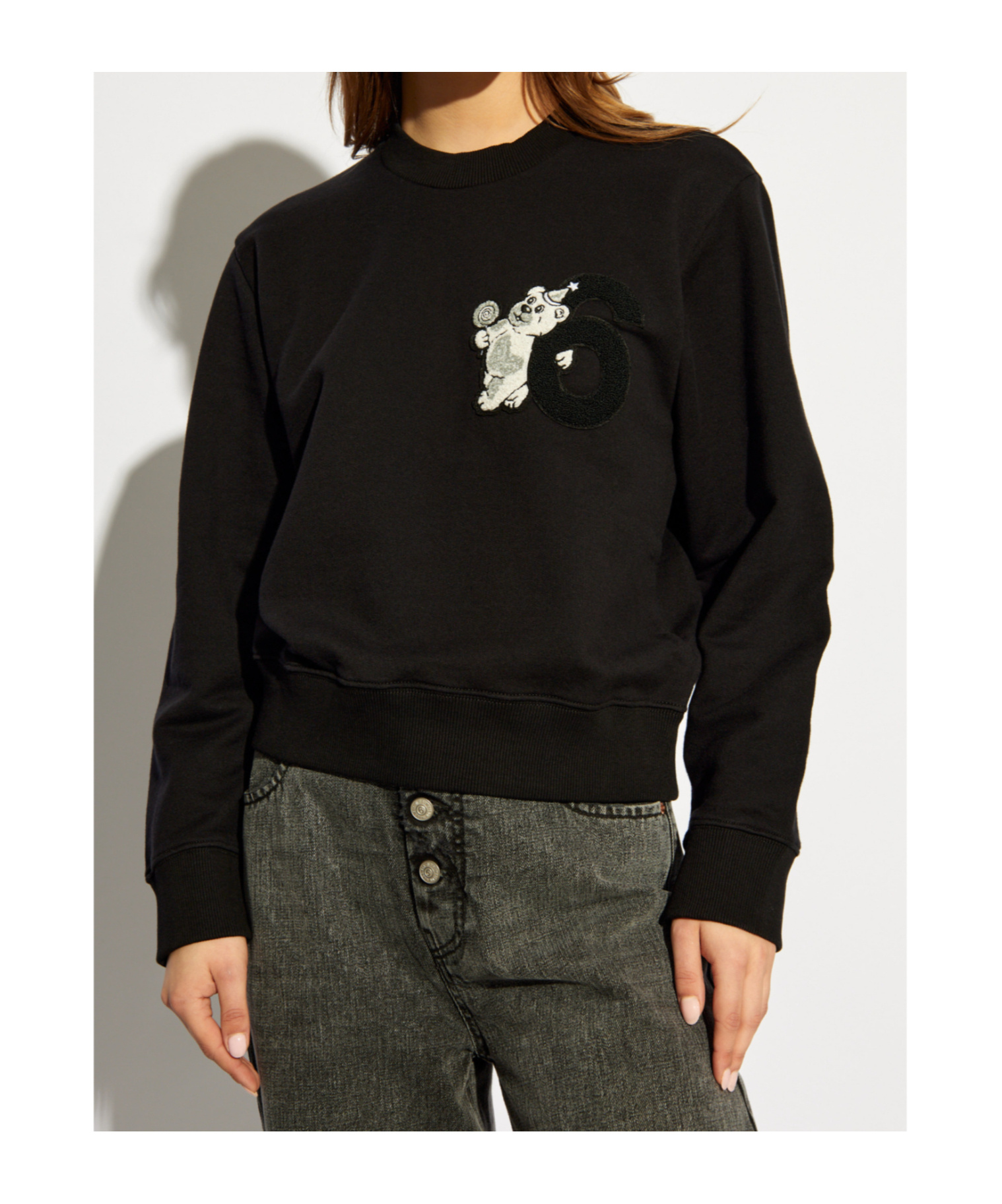 Shop Mm6 Maison Margiela Bear-patch Cotton Sweatshirt In Black
