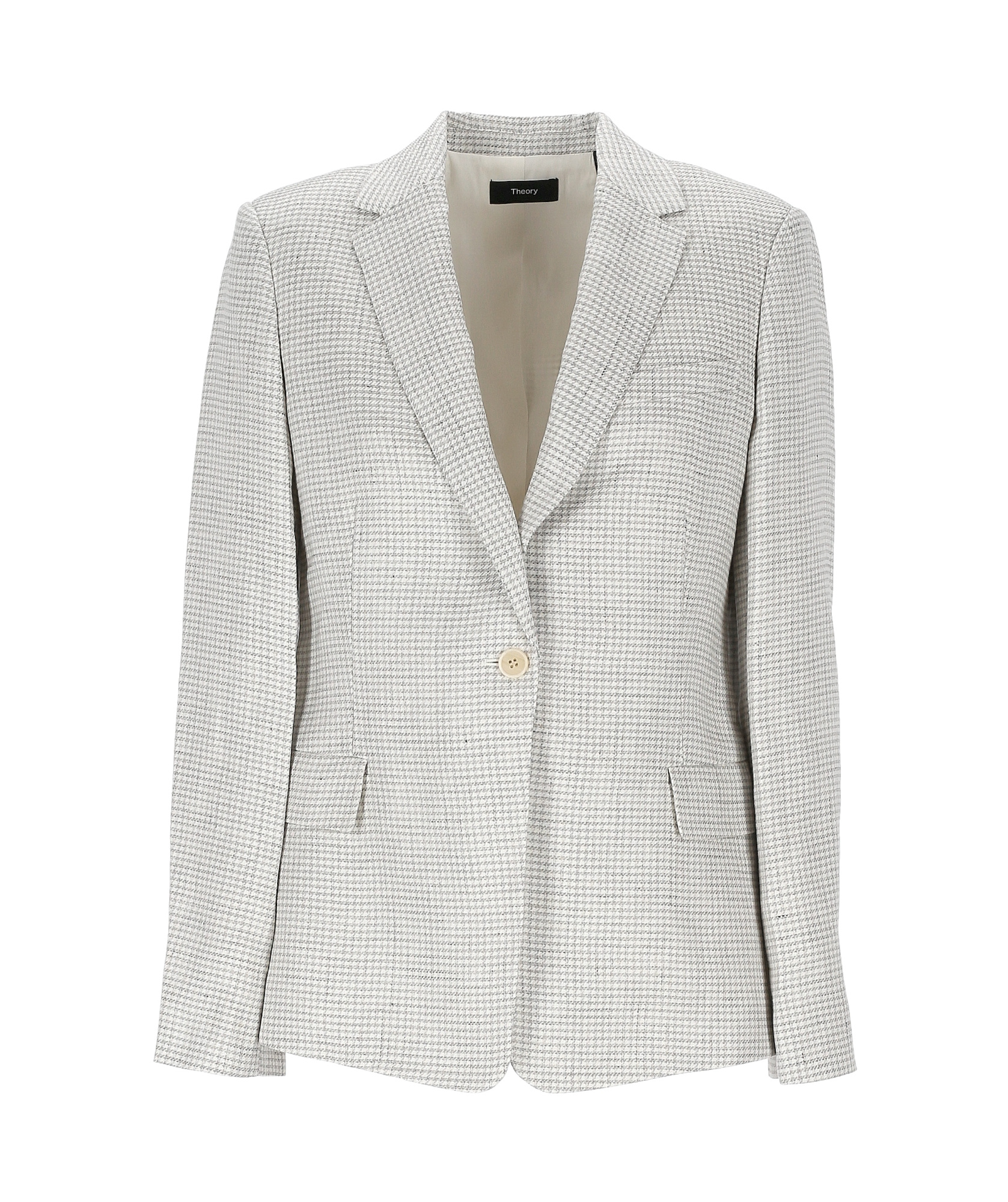 Theory B.mel Houndstooth Check Slim Fit Linen Blend Blazer In White